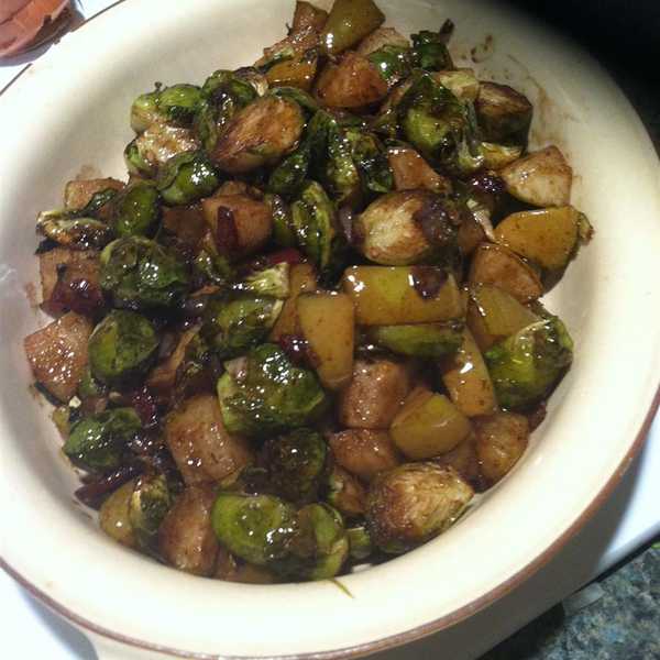 Roasted Brussels Sprouts with Pears