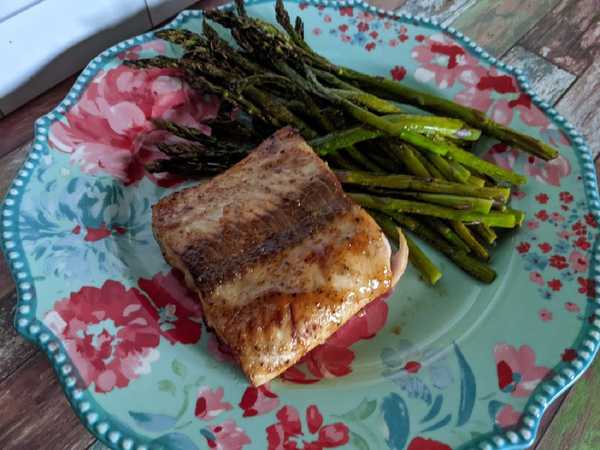 Air Fryer Salmon and Asparagus for One
